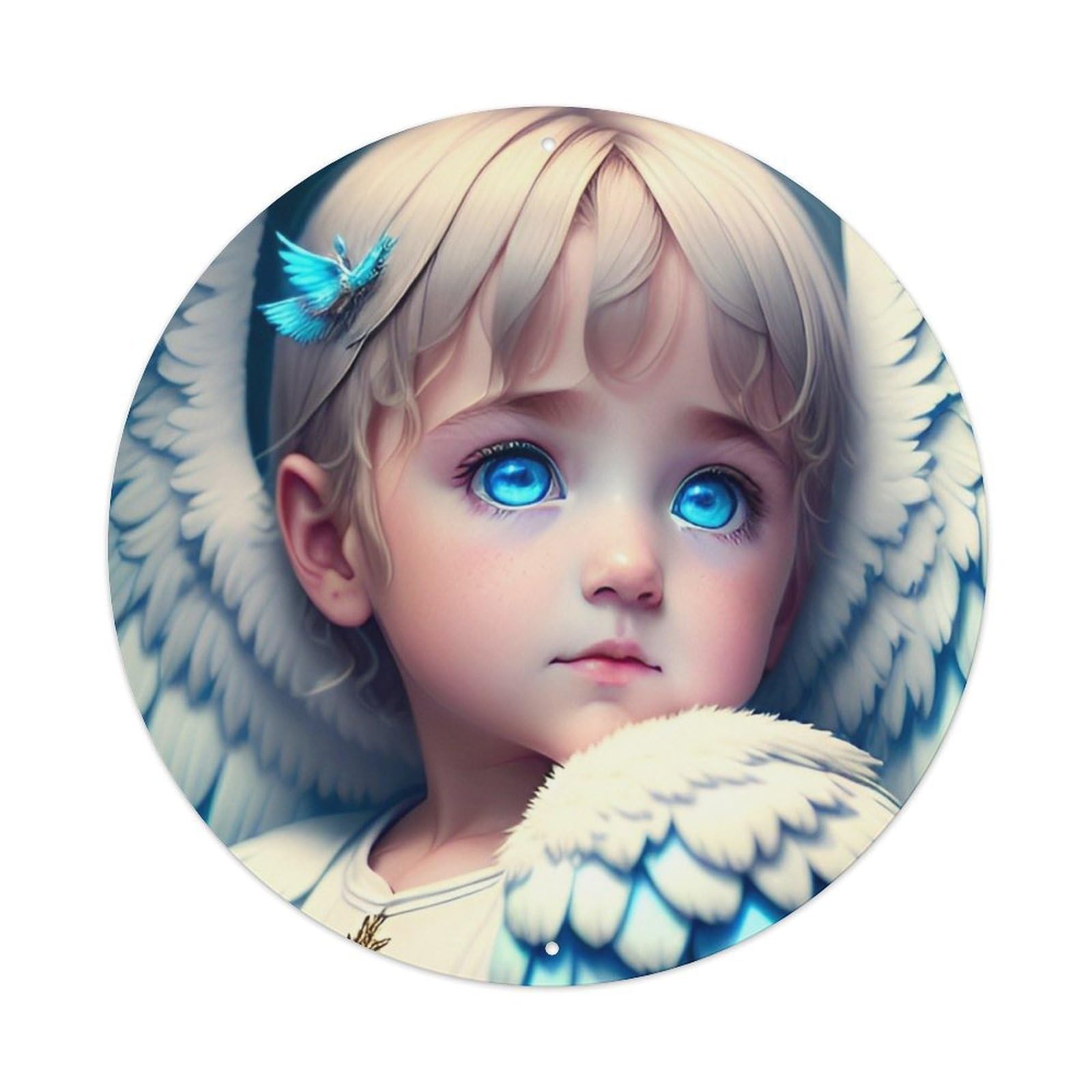 Vintage Guardian Angel Cute Little Angel with Blue Eyes Metal Tin Sign