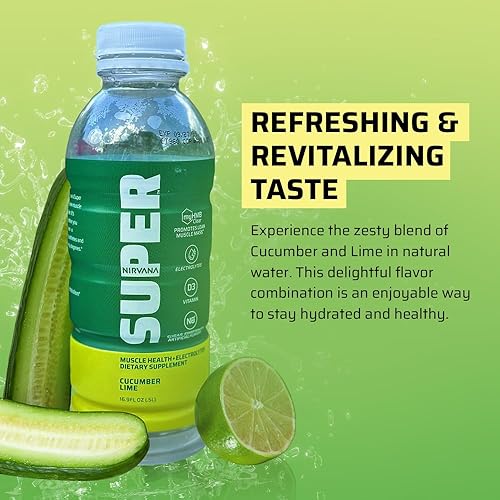 Miniatura 3 de Nirvana Super Water - Bebida con infusión de pepino y lima HMB con vitamina D, agua natural de manantial, hidratación pura + apoyo muscular y óseo,