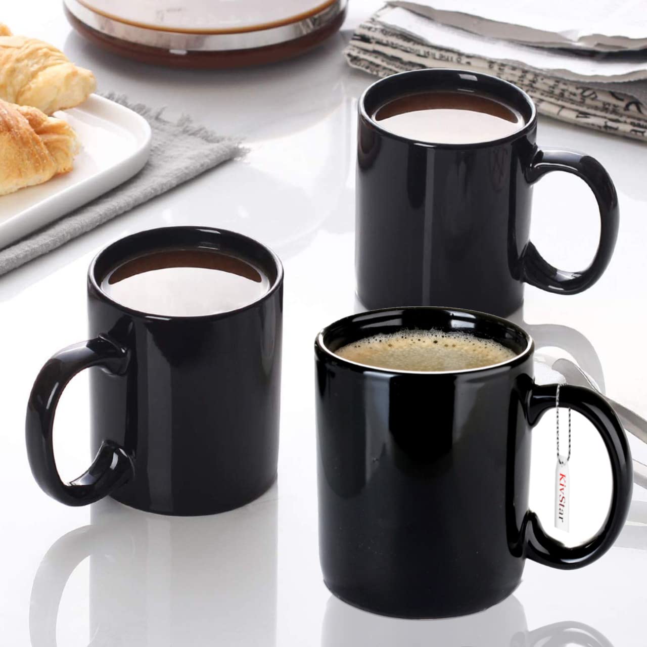 KivStar Black Plain Mug,300ml - Black Coffee/Milk/Tea Mug - Glass (Set of 3 Black Mug)