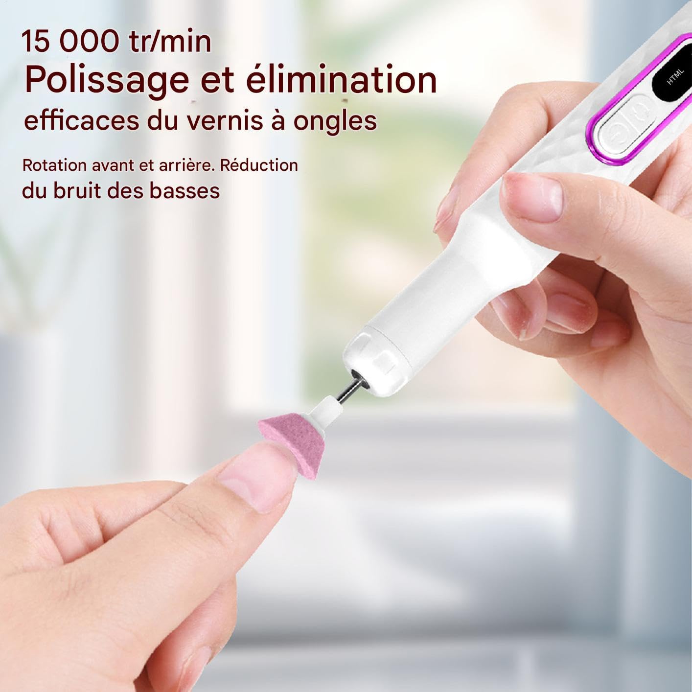 Kit de taladro de uñas – Kit de manicura para acrílico, gel y polvo dip con taladro de uñas – 3 velocidades ajustables, 15000 vueltas por minuto para manicura, pulido, pulido y conformado, para