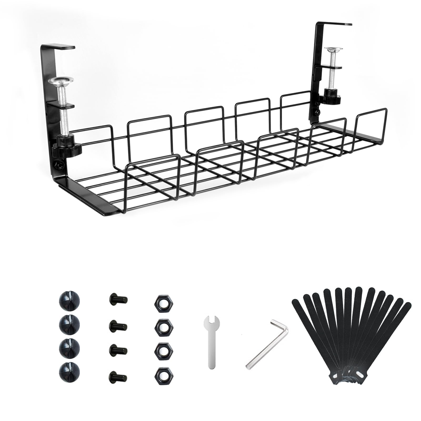 Kabelmanagementablage für den Schreibtisch, 40 cm lang, 13 cm breit, Stahlschnur-Organizer-Set, 4 Kabelhalter, 12 Rollen Kabel-Organizer-Riemen, kein Bohren, keine Beschädigung des Schreibtischs