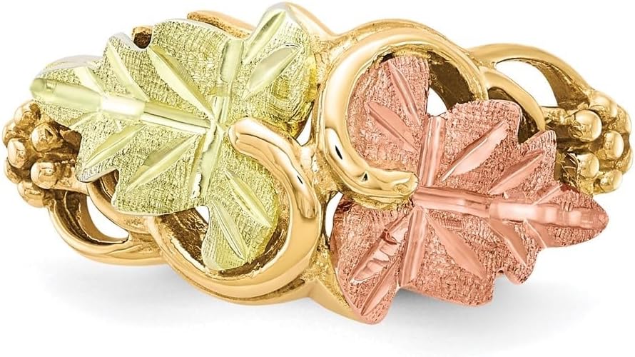 10K Tri-Color Gold Flower Leaf Ring Size 7