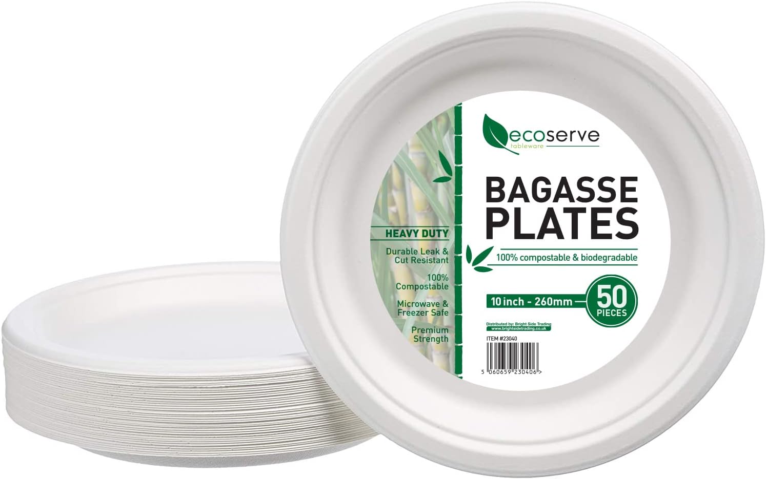 Paper Plates Disposable Sugercane Strong Plates Biodegradable and Compostable White (10 Inch 100 Pcs)