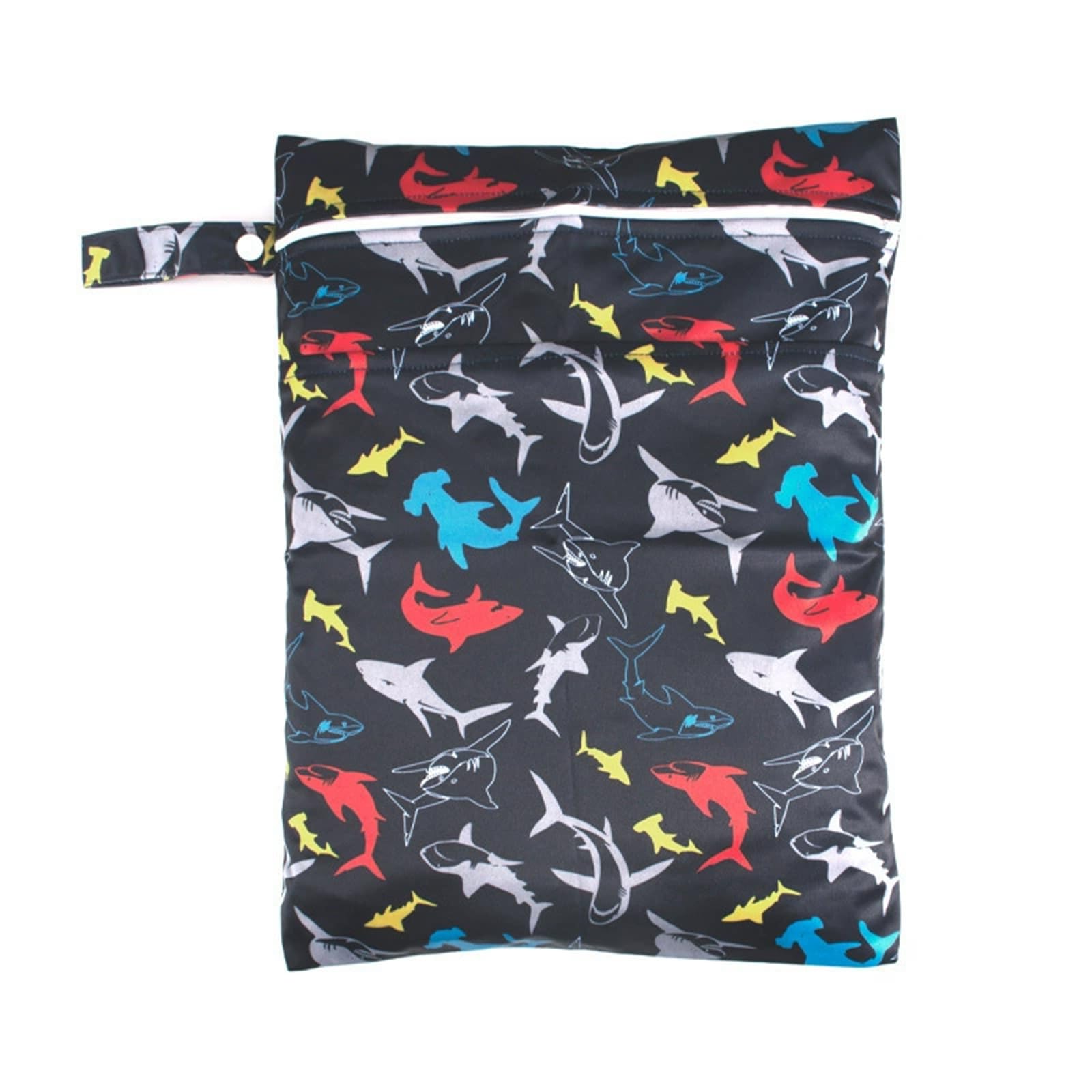 Hixingo Colorful Print Wet Bag,Large Waterproof Wet Dry Bag, Reusable Nappy Stuff Sack with Double Zipper,Portable Children's Items Dry Sack, for Clothes,Swimming,Travel,Beach (Shark,4-Pieces)