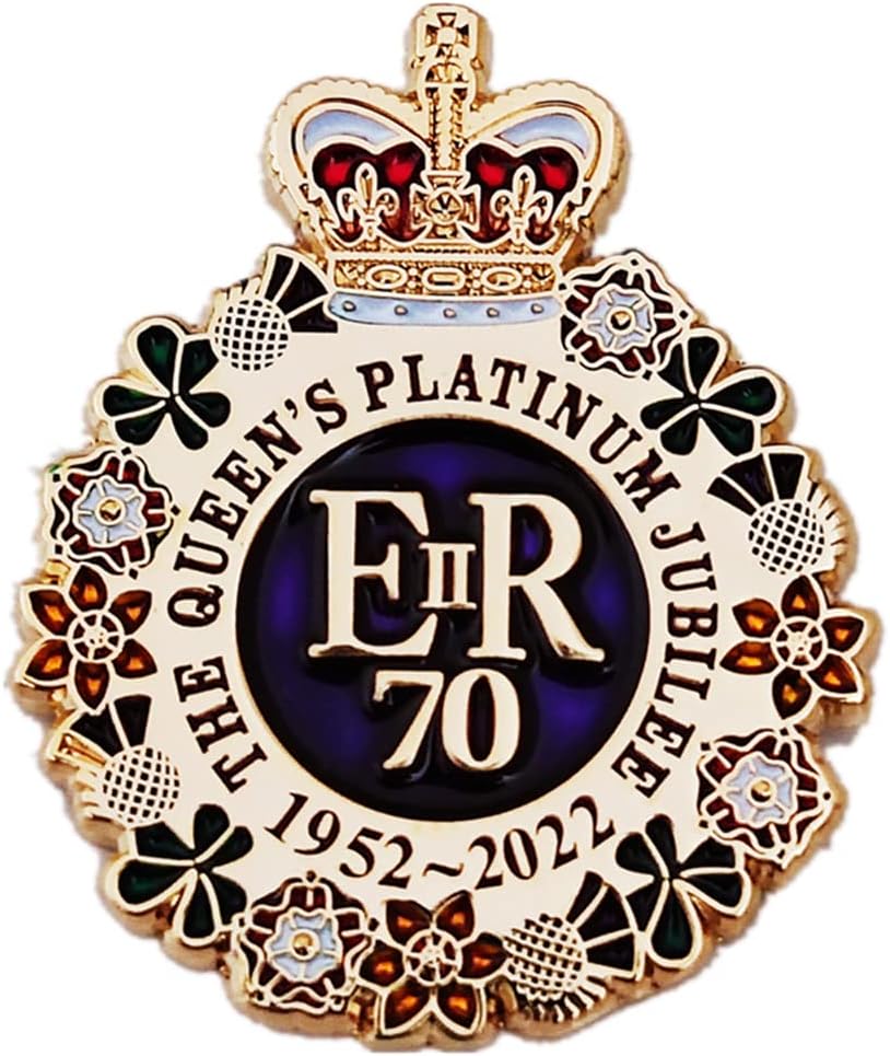 LGT Lily's Sweet Shining 1952-2022 The Queen's Platinum Jubilee ER Queen Elizabeth II Enamel Pin Badge Brooch, Gold, 35MM X 28MM