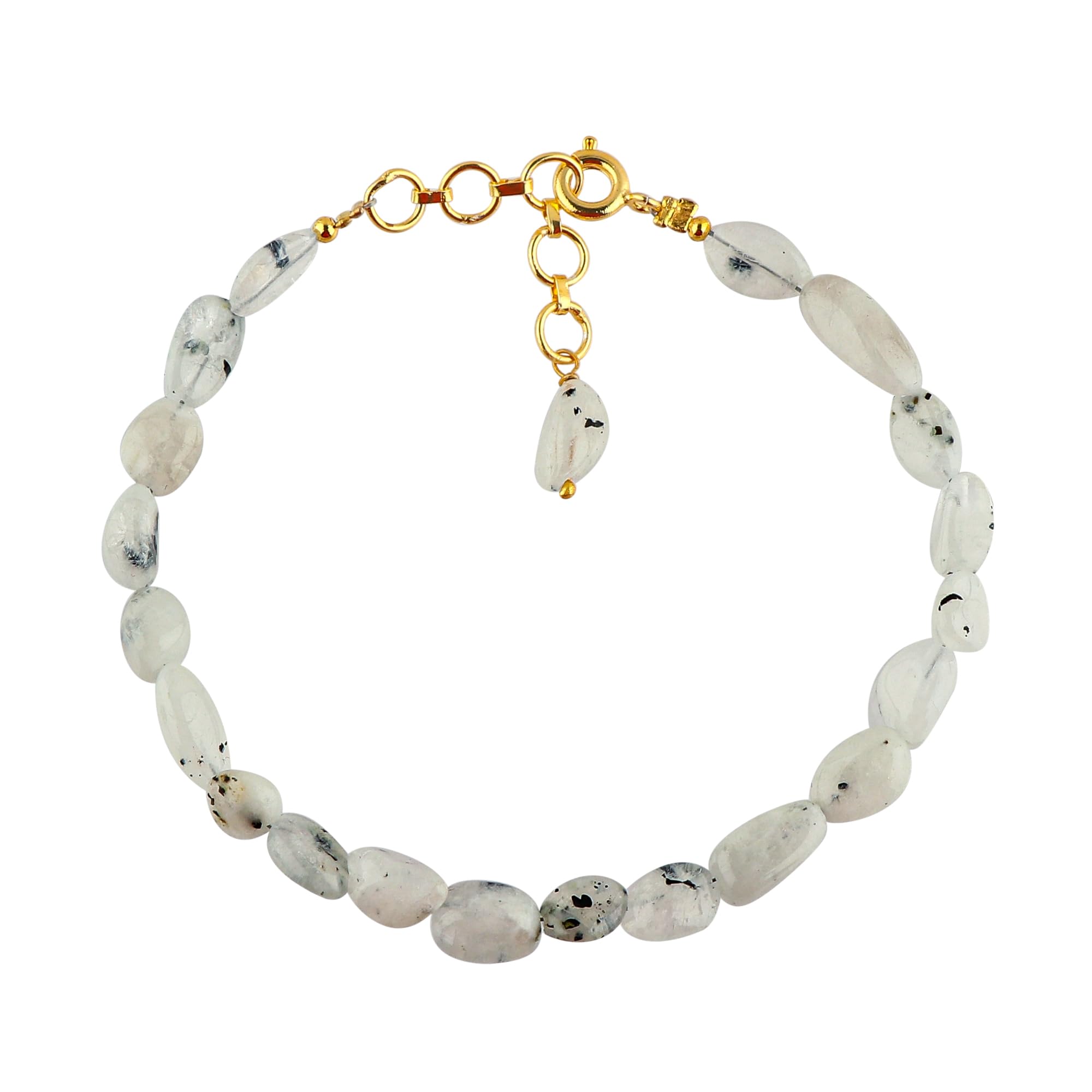 TGH Natural Gemstone Nugget Bracelet - Tumbled Crystal Beads Handmade Jewelry - 8 Inch 14k Gold Plated Brass Adjustable Chain for Women