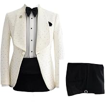 2 Piece Slim Fit Men's Suits Beads Shawl Lapel Blazer Jacket Pants Tuxedo Set for Dinner,Prom,Wedding
