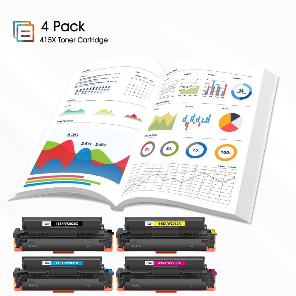 Cool Toner Cartuccia Compatibile In sostituzione di per HP 415X W2030X 415A W2030A Color Laserjet Pro MFP M479fdw M479dw M479fdn M454dw M454dn Cartridge (Nero,Ciano,Giallo,Magenta,confezione da 4) | 4-Pack Color Laserjet Pro MFP M479fdn M479fnw M479dw M47