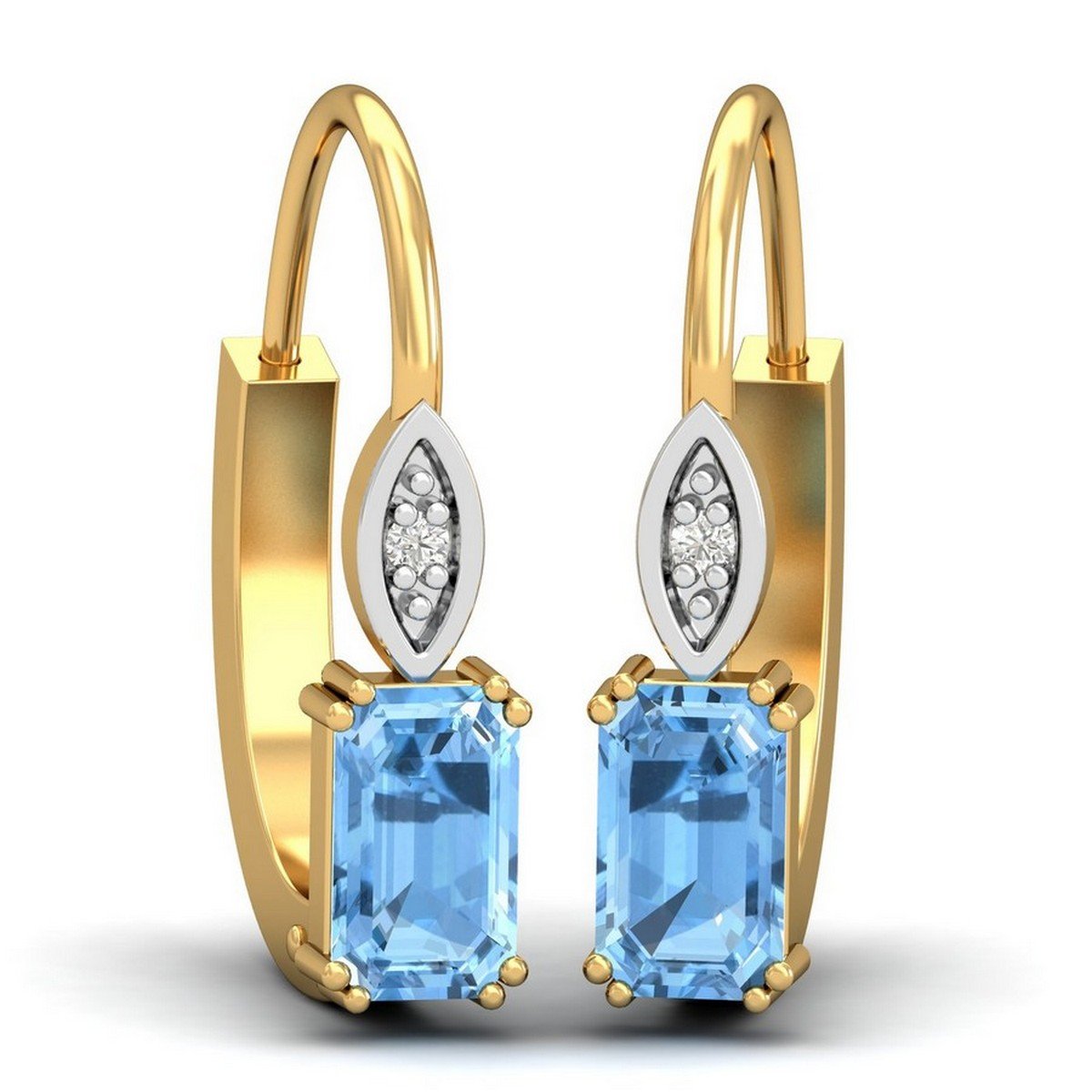 kuberbox 18KT Yellow Gold Diamond Meridian Aquamarine Hoop Earrings for Women-picture-39