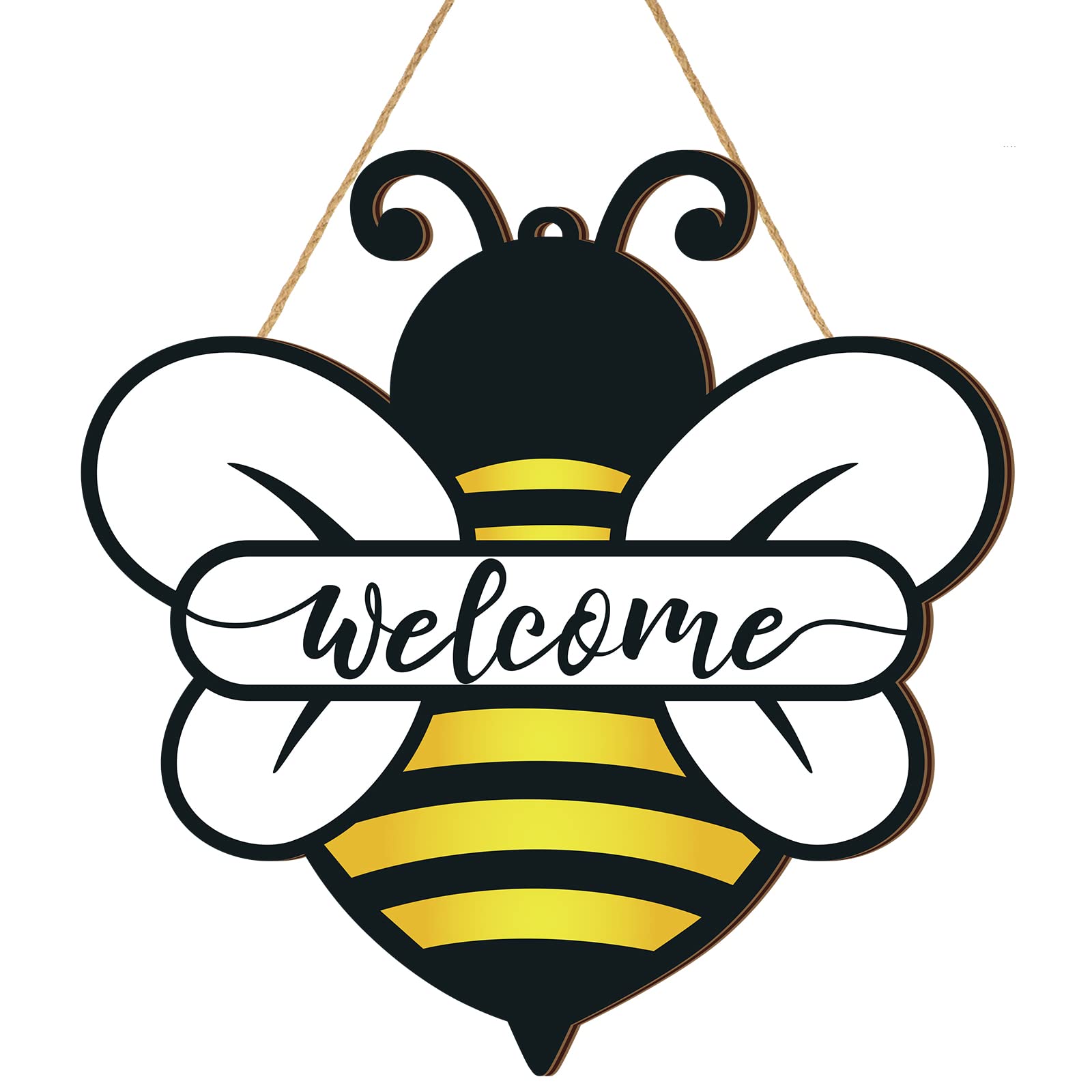 Shellwei Bee Door Sign 12 Inch Wooden Welcome Hanging Decor Bee Theme Decoration Wooden Hanger for Home Bathroom Indoor Outdoor Home Porch Holiday