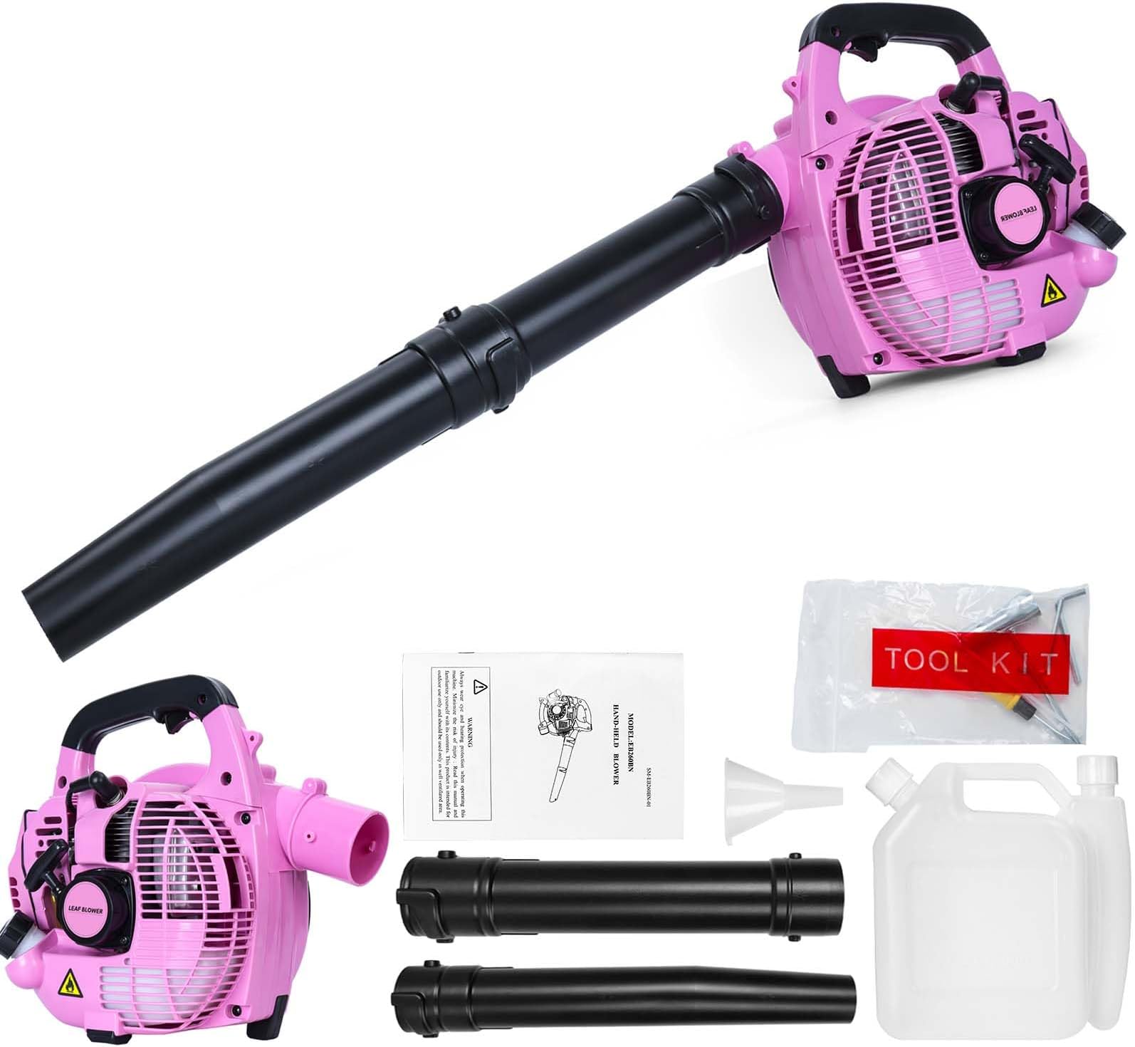 Cordless Petrol Leaf Blower, 26cc Snow Grass Lawn Blowers, Vacuum Powerful 2 Stroke Air Cooled Engine, Portable Handheld, For Blowing Leaves, Wood Chips, Dust, Garden Debris, Grass Cuttings (Pink-A)