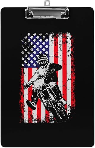 Portapapeles acrílicos con bandera americana para motocross con clip de perfil bajo, tamaño carta A4 estándar