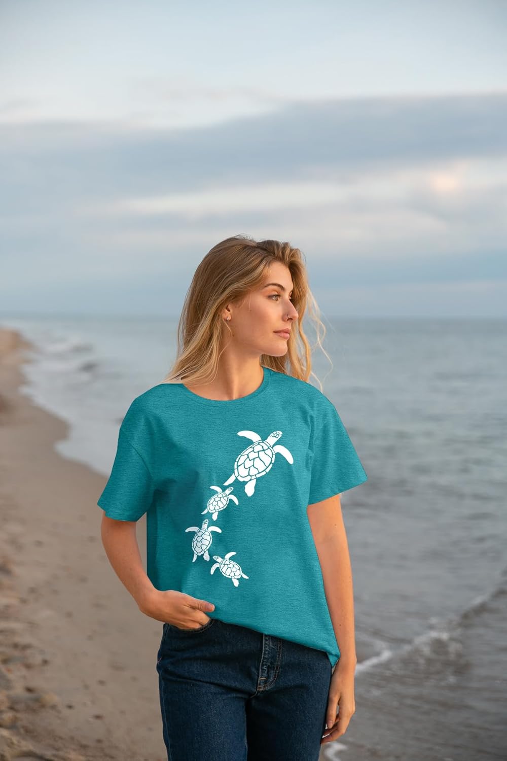 Sea Turtle Shirt for Women: Funny Animal Print Tee Ocean Life T Shirt Hawaiian Vacation Summer Tops - Image 3