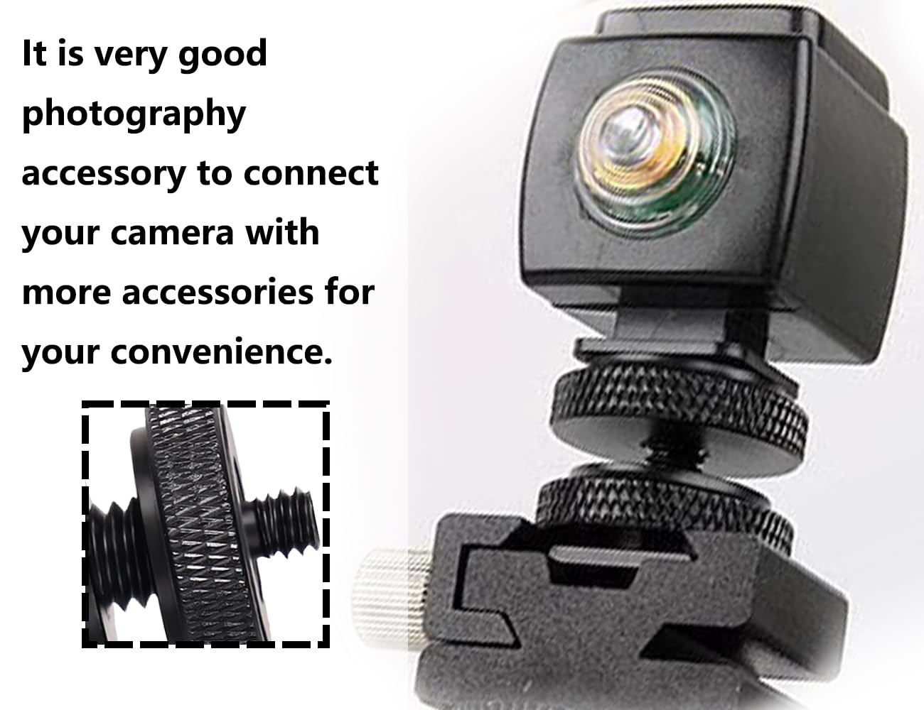 Lot de 2 adaptateurs de sabot de flash pour appareil photo, filetage 1/4", en métal, pour filetage de trépied, flash, microphones sur griffe de flash (noir)