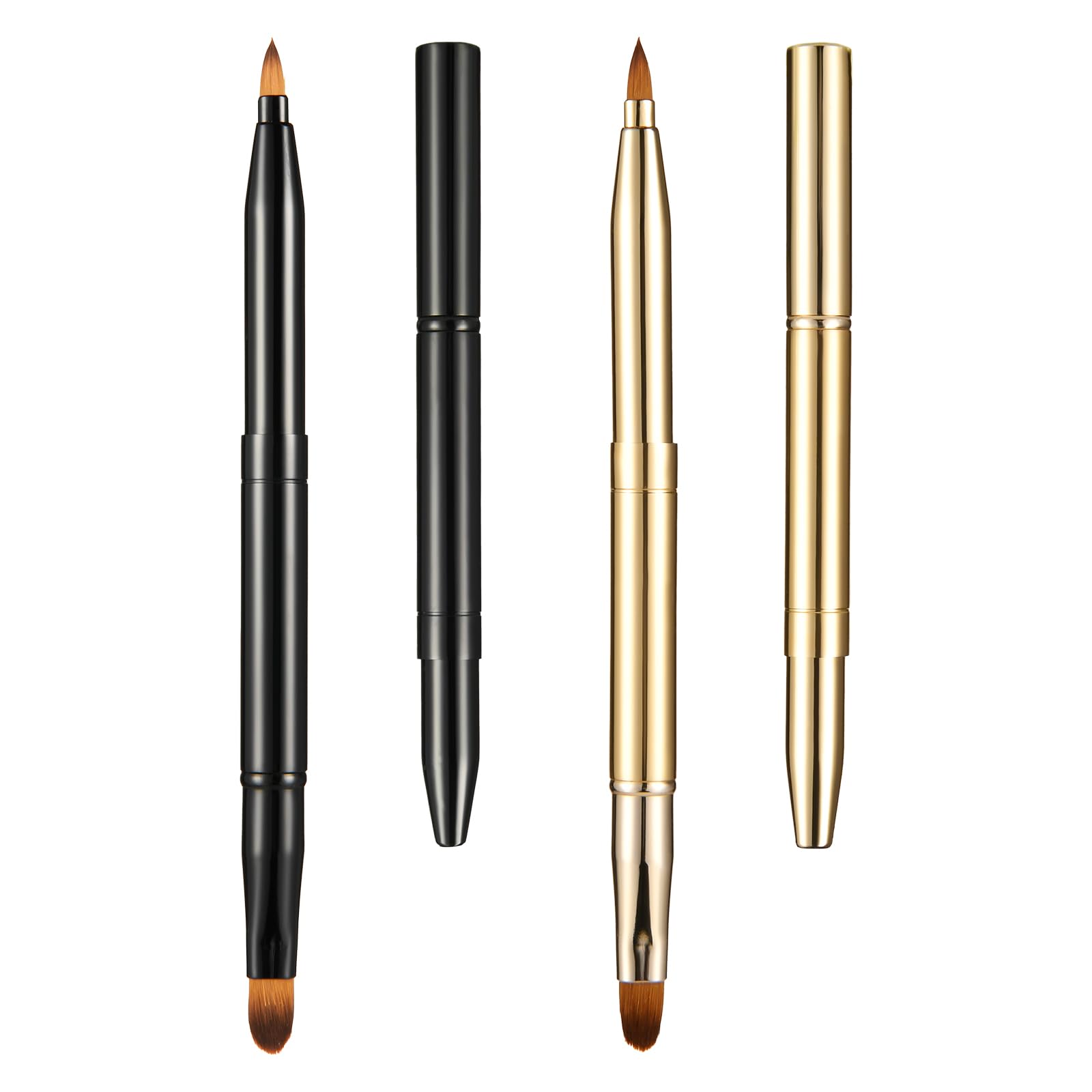 simarro 2 pennelli retrattili per rossetto, in metallo a doppia estremità, da viaggio portatili per rossetto lucidalabbra con copertura correttore strumento per il trucco (oro nero)