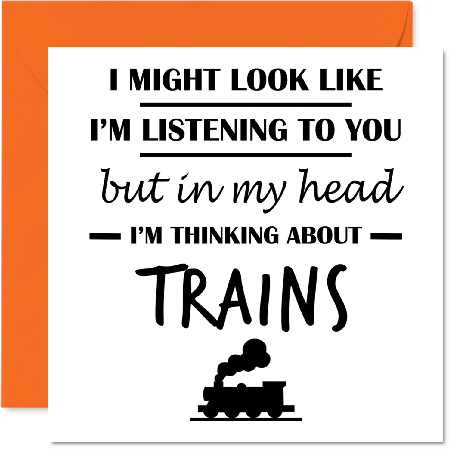 Trains Birthday Card for Men Women - In my Head - Happy Birthday Card for Son Wife Grandad Friend, 145mm Bday Greeting Cards