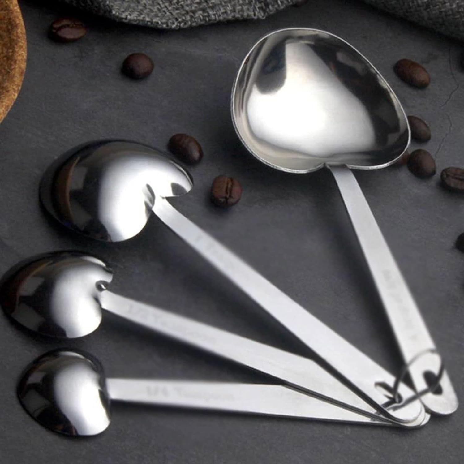 4-Piece Heart Shape Stainless Steel Measuring Spoon Set, Kitchen Scoop for Baking & Cooking with Scales