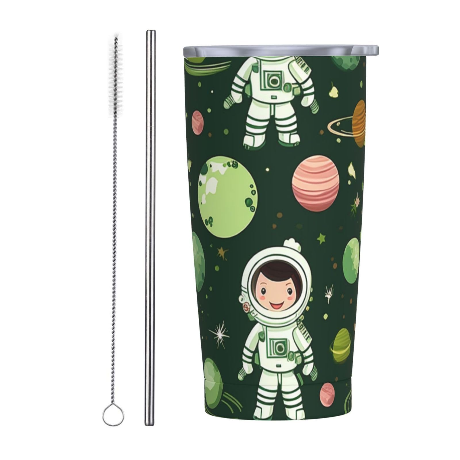 Gobelet isotherme anti-fuite café et glace avec paille en inox double paroi