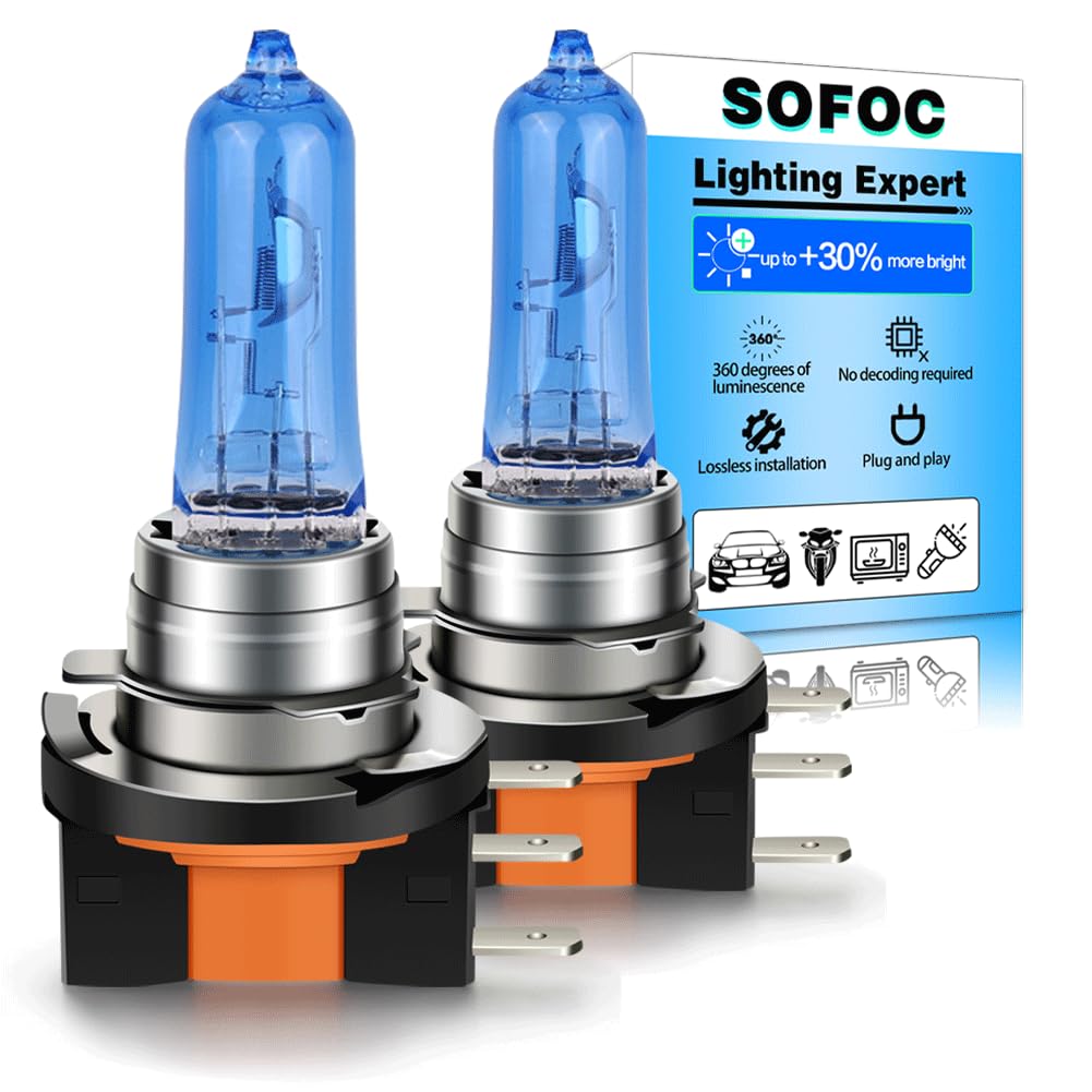 SOFOC H15 Ampoule 12V 715 Phare Feu de Jour 55W/15W 64176 PGJ23t-1 Blanc DRL Rapprochée/Route 3 Broches Plug & Play 2pcs