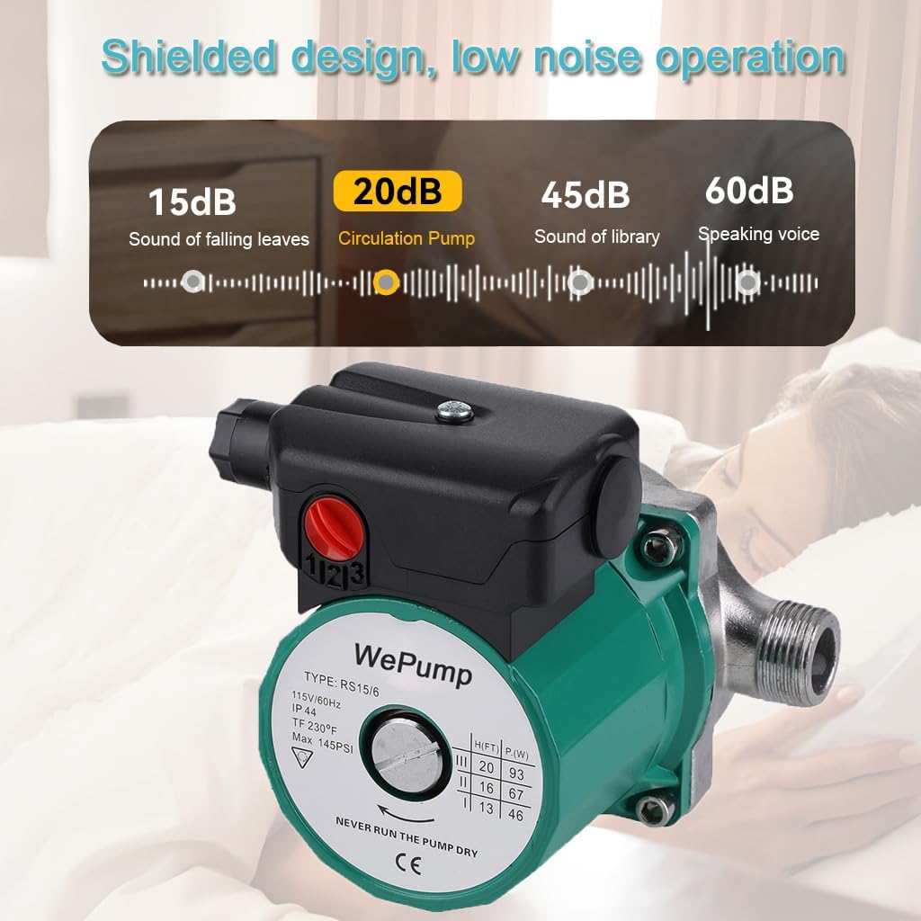 NPT 3/4'' Domestic Hot Water Circulation Pump 93W Recirculating Pump Stainless Steel 304 for Shower Head(RS15-6SG)
