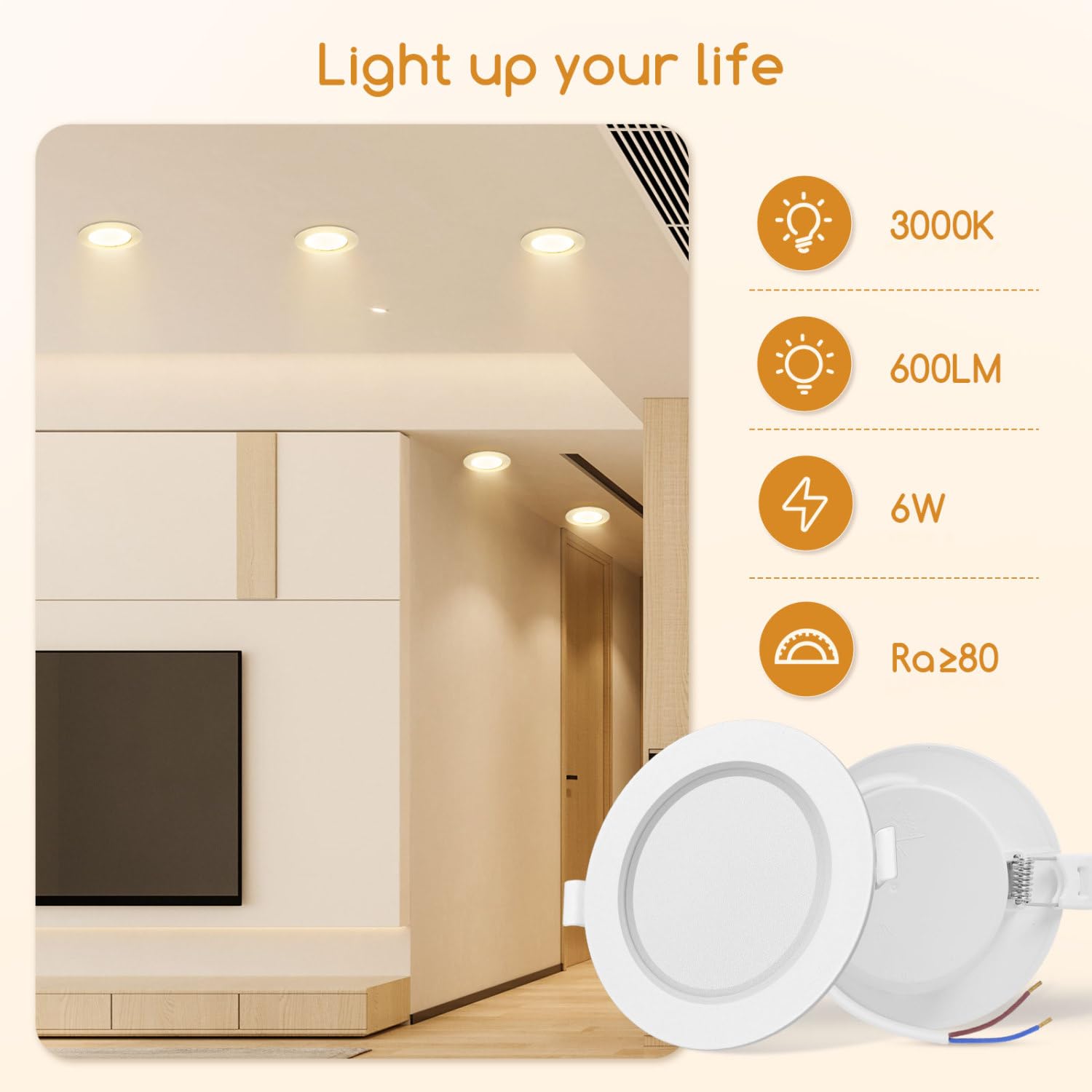 Faretti LED Da Incasso Per Cartongesso - 10 Pezzi, 6W 4000K, IP44, Per Cucina, Bagno, Corridoio