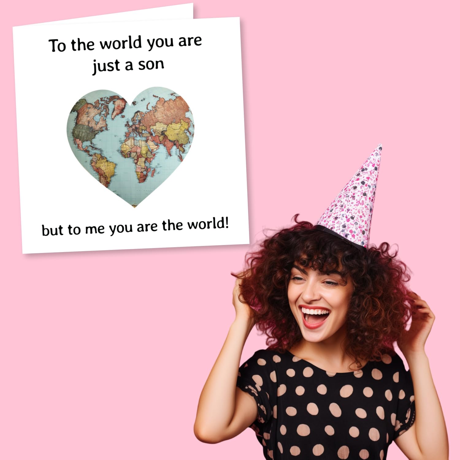 Tarjeta de felicitación de cumpleaños con diseño de mapa del mundo en forma de corazón, tarjeta especial para tu hijo, saludos sinceros para hijo, fabricada en Reino Unido