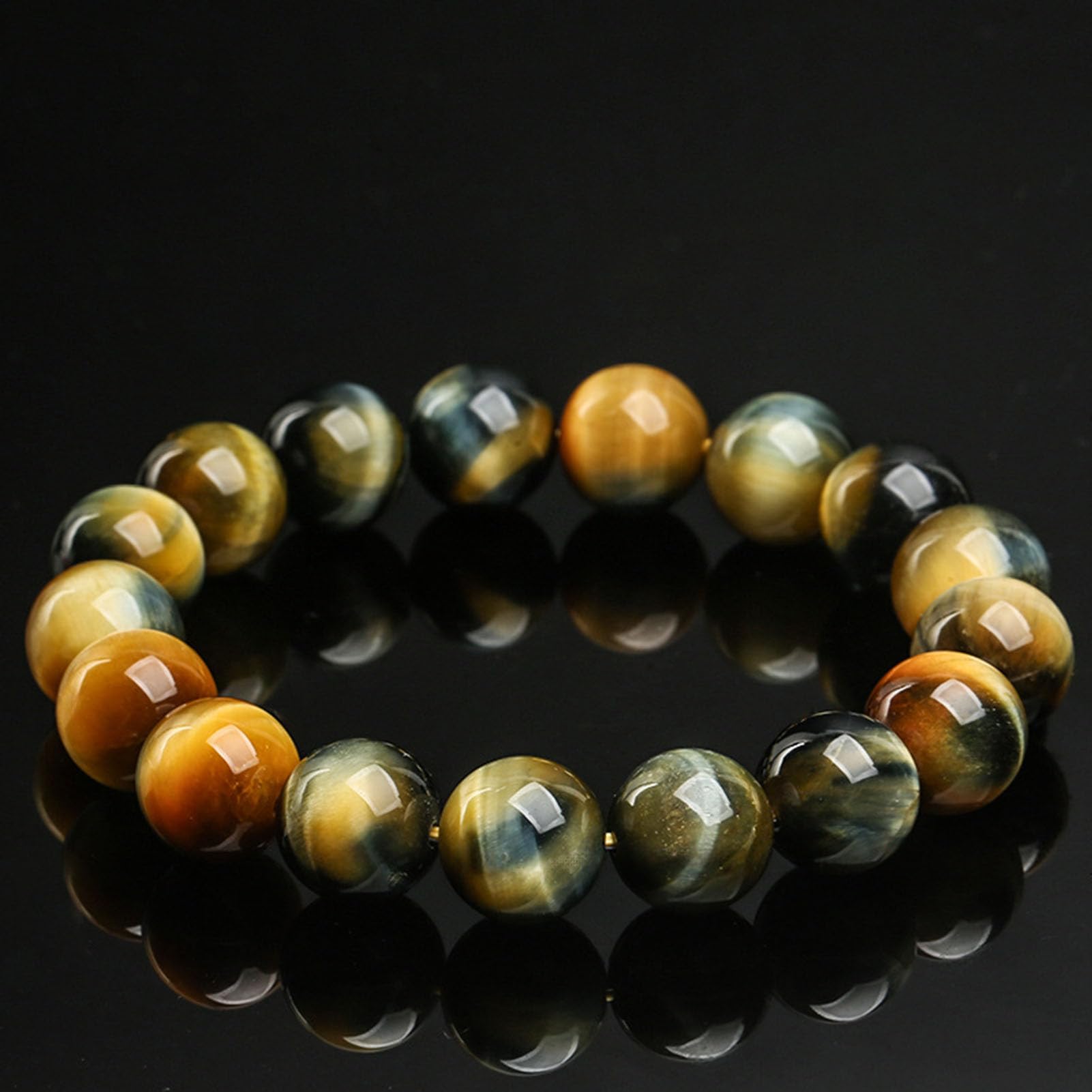 Bracciale Elasticizzato con Occhio di Tigre e Perline di Pietre preziose Naturali, per Uomo e Donna, Gioielli Boho Chic impilabili, Regalo significativo per Il radicamento,12MM
