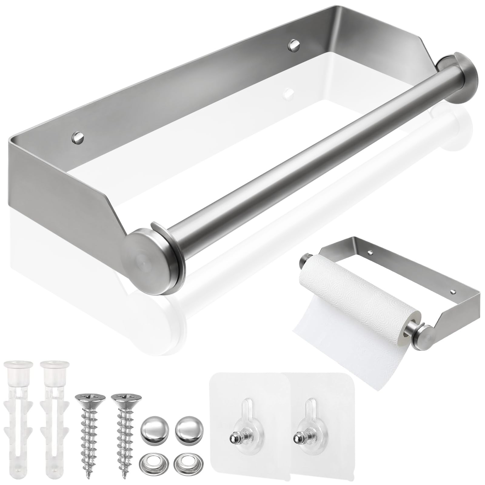Portarrollos Papel Cocina en Acero Inoxidable 28CM, Soporte para Toallas de Papel, Autoadhesivo sin Taladrar, para Guardar Papel Higiénico y Toallasde y Envoltura de plástico