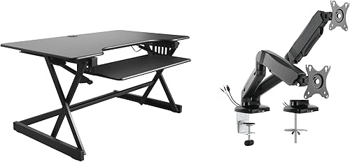 Miniatura 21 de Rocelco - Convertidor de escritorio para trabajar de pie con altura ajustable de 46 pulgadas con cargador USB y CA y soporte para monitor dual -
