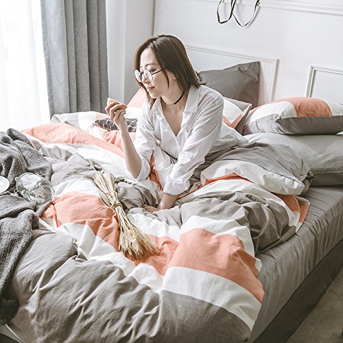 Linge de lit nordique 4 pièces 1.8m en coton lavé ultra doux pour peaux sensibles