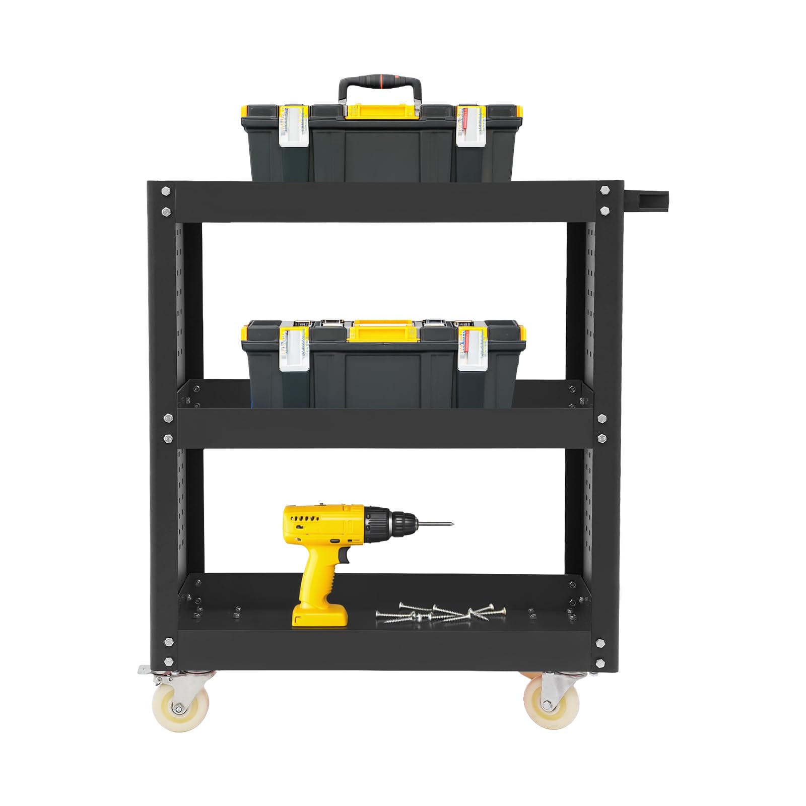 Carro de taller de 3 pisos, 120 kg, color negro