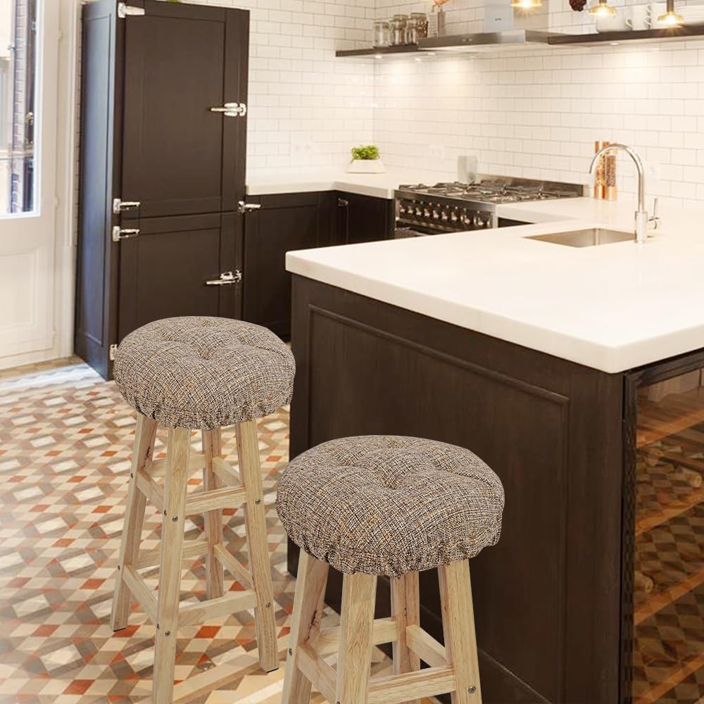SINOSSO Cojín moderno de lino para taburete de bar, diámetro de 14, diseño entrelazado de moda, silicona antideslizante, funda de cojín acolchada (marrón claro, L, 1)