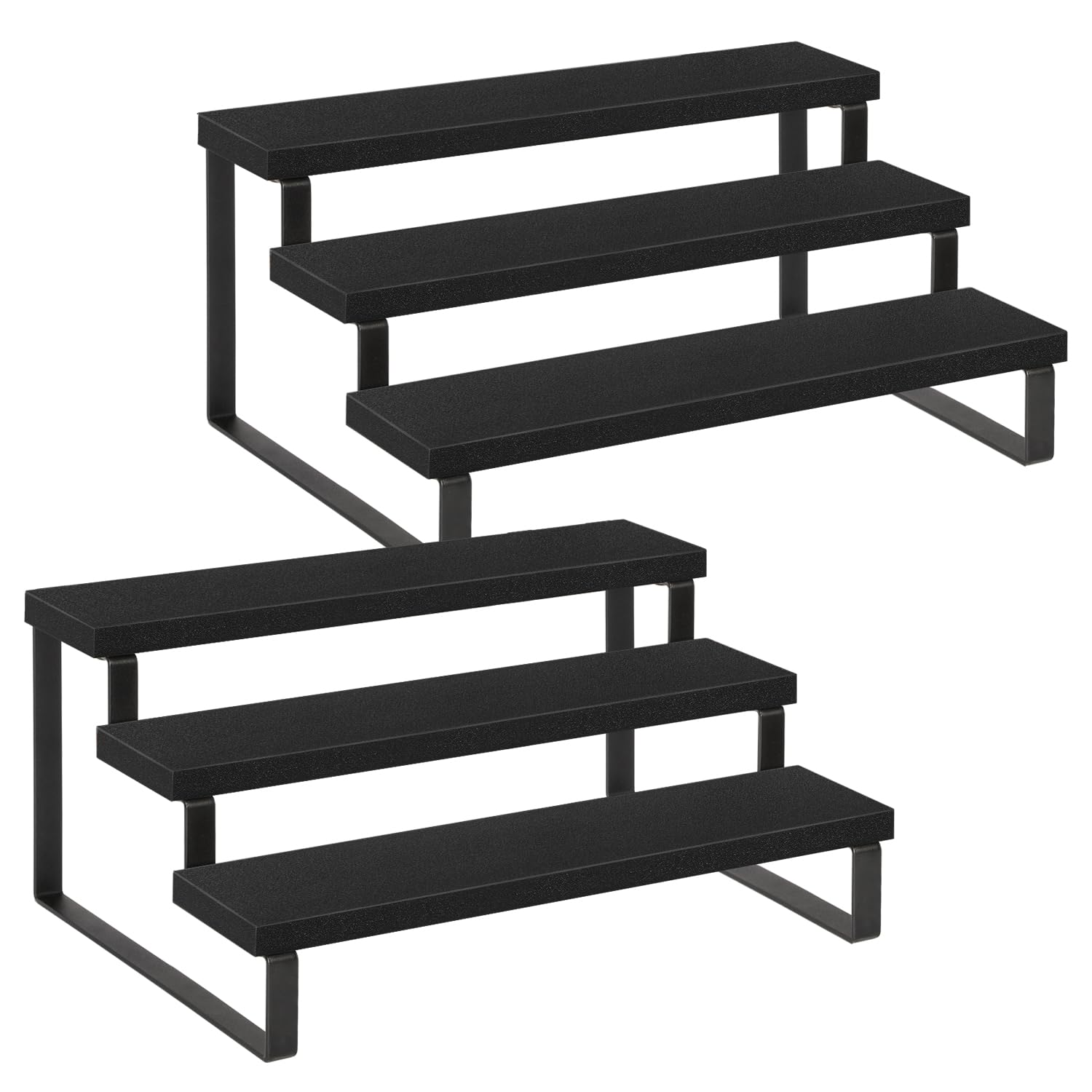 YINMIT Wooden Display Riser Stand, Tiered Perfume and Cologne Organizer Stand, 3 Tier Spice Rack Organizer, Rustic Display Shelf for Candles (3 Tier,2Pack,Black)