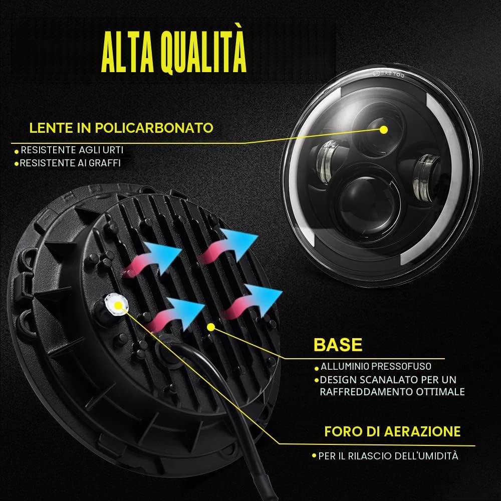 Coppia di fari LED da 7 pollici 100W 10000lm 4 lenti Angel Eyes 3000K + 6000K 4 modalità di illuminazione rotonde nere luci fuoristrada Croce DRL HI LO Fascio per Wrangler JK TJ LJ CJ Hummer H1