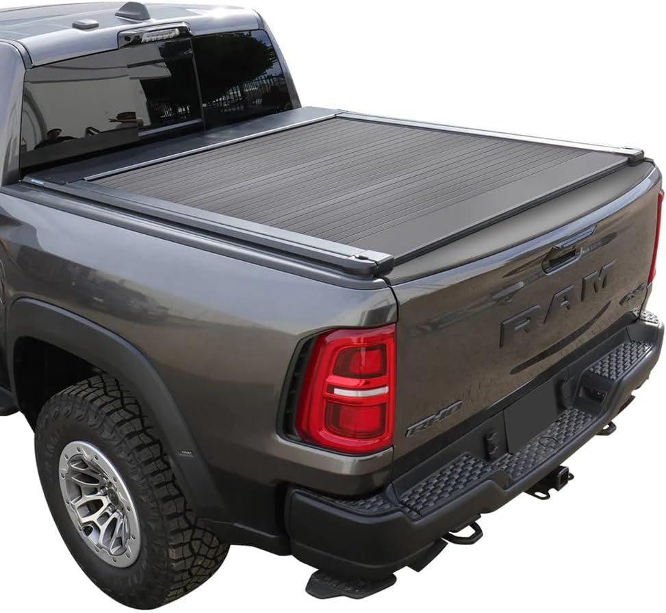 Syneticusa Retractable Truck Bed Cover for Dodge Ram 1500 2009–2026 Aluminum Hard Tonneau Cover | Easy Installation | Waterproof (Automatic Retract, 5’7” (67.4”) Bed, Bed Cover Only)