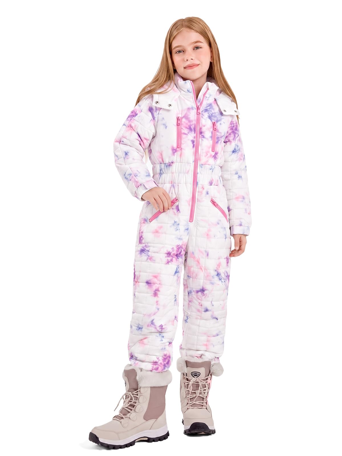 Haloumoning Kid Snowsuit Girls Hooded Waterproof Insulated Ski Suit