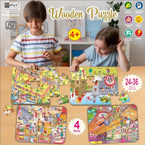 Image of ABYZ Jigsaw Puzzle, Different Design & Fun Educational Wooden Jigsaw for Little Explorer, 120 - Piece Wooden Puzzle with Multicolor, Birthday Gift for 36 Months - 6 Year Age Kids.