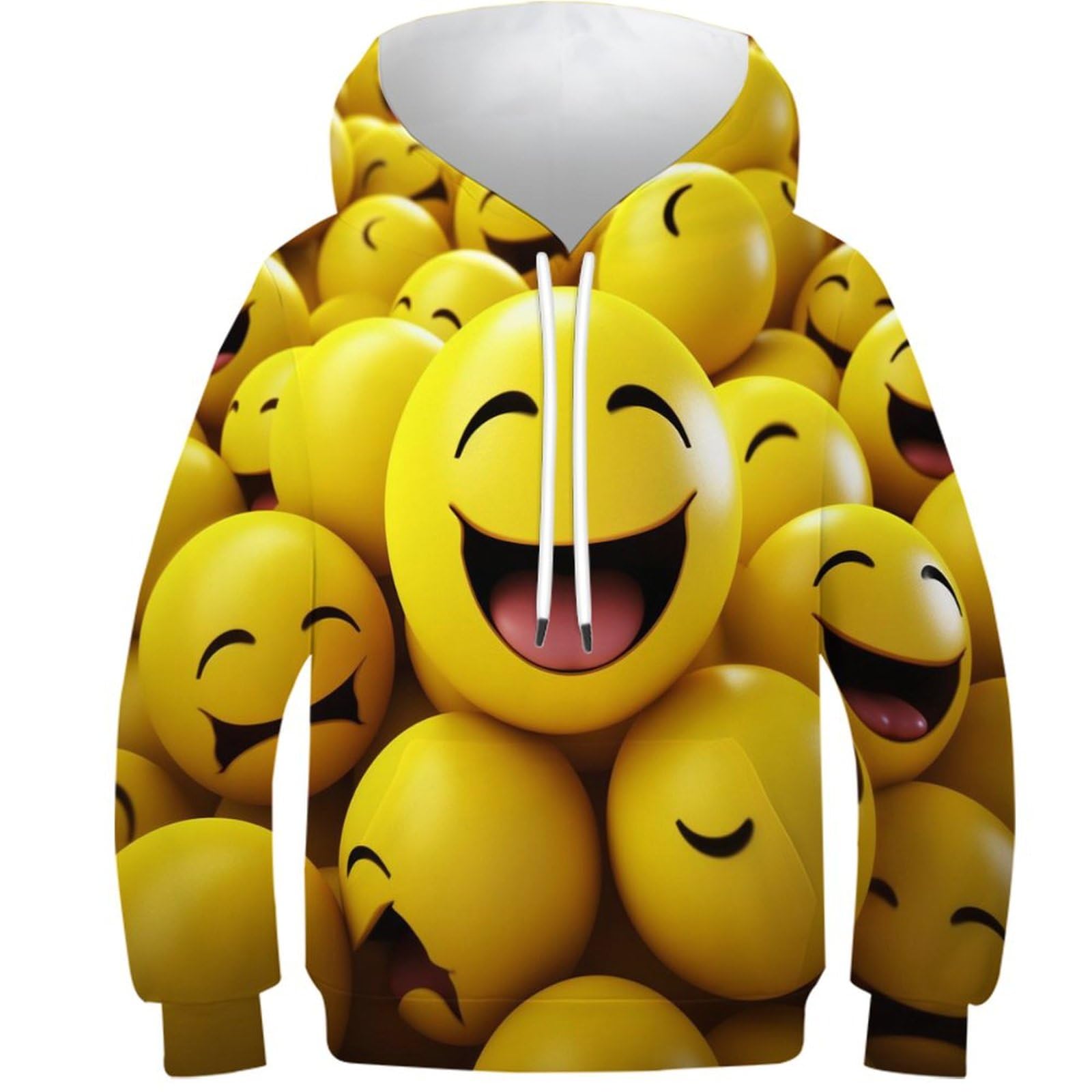 KKOLASXZE 3D Printed Yellow Smiley Ball Casual Hoodie Long Sleeve Sweatshirts Pullover Men/Women Ong Sleeve Tops for Teens 9-11Y