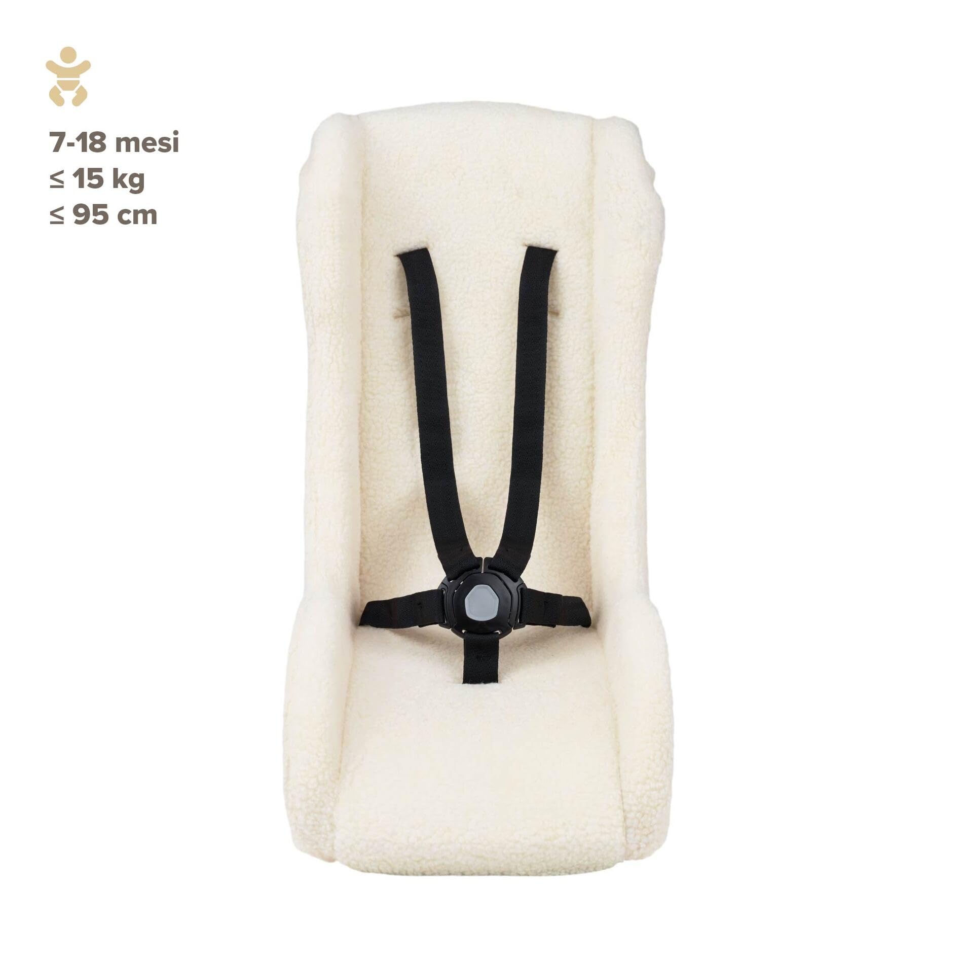 POLISPORT 8015000021 – Mini Pelican Fleece Riduttore Seduta Bebè con Cintura a 5 Punti per Rimorchio, Passeggino e Bici Cargo – Caldo, Sicuro e Compatibile per Bambini da 7 a 18 Mesi, Bianco