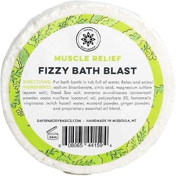 Muscle Relief All-Natural Fizzy Bath Blast - Vegan Bath Bomb Made with Pure Essential Oils to Help You Relax, Hypoallergenic, Plant-Derived, Handmade in USA by DAYSPA Body Basics