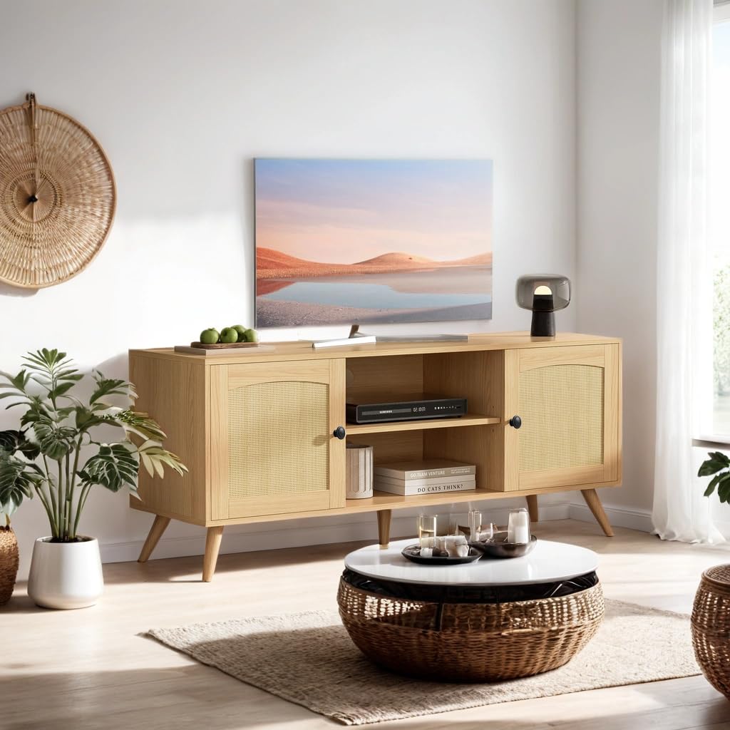 Amazon.com: DIYART Oak TV Stand for 60 Inch TV, Wooden Mid Century