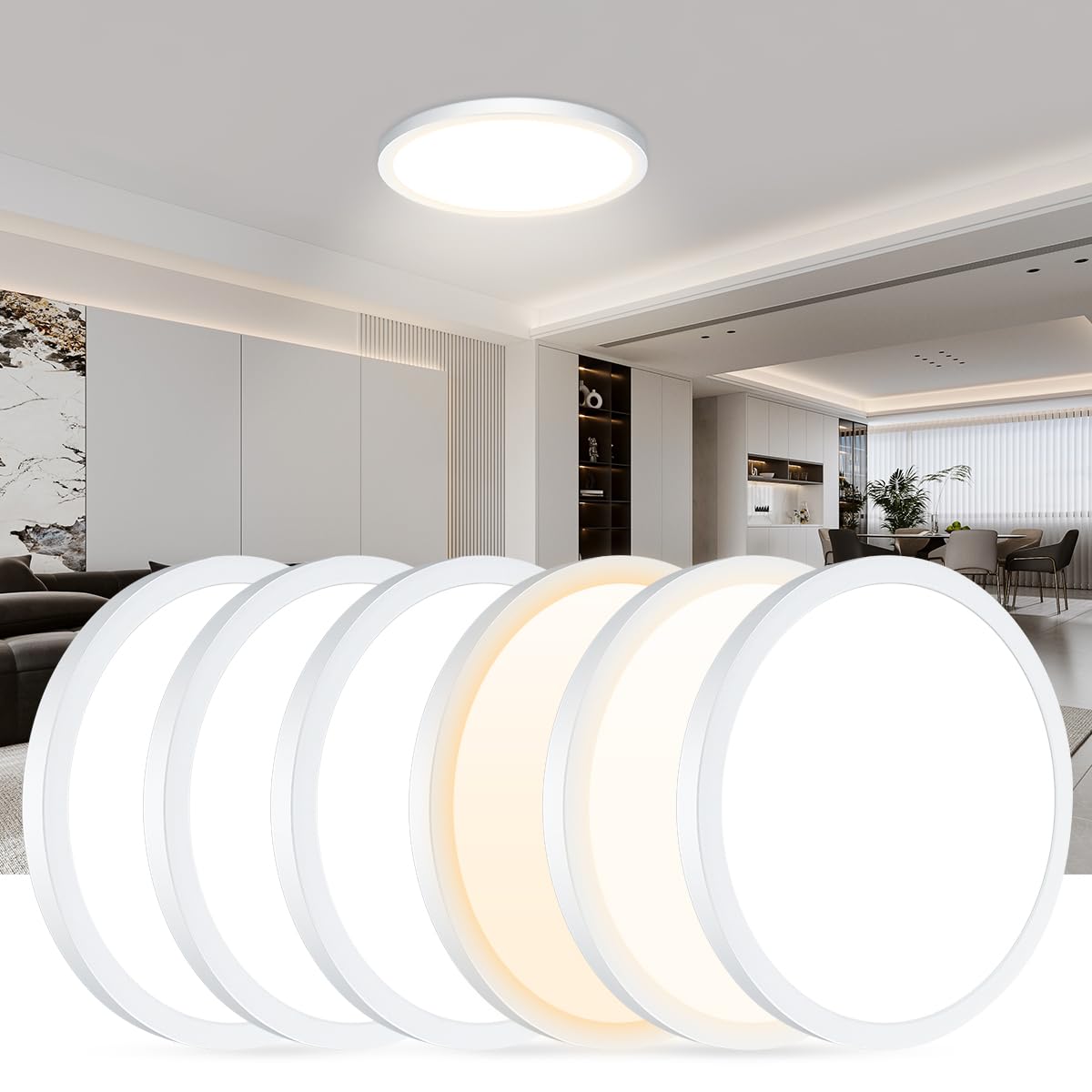 Callsky 6 Pack 12'' LED Ceiling Light，LED Flush Mount Panel Ceiling Light，28W Round Slim Mounted Ceiling Lights Wall Light Fixture，3 Color Optional，for Closet，Living Room，Kitchen, Hallway（6 Pack）