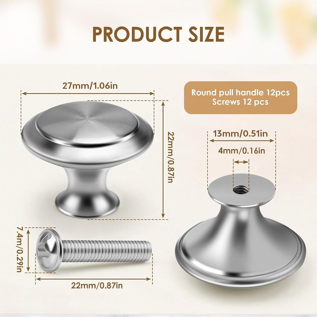 12 Pezzi Pomelli per Mobili Argento con Viti, 27mm Rotondo Pomelli Cassetti, Stile Maniglie Semplici Monoforo In Metallo per Porte per Finestre Cassetti Armadi Mobili da Cucina Guardaroba