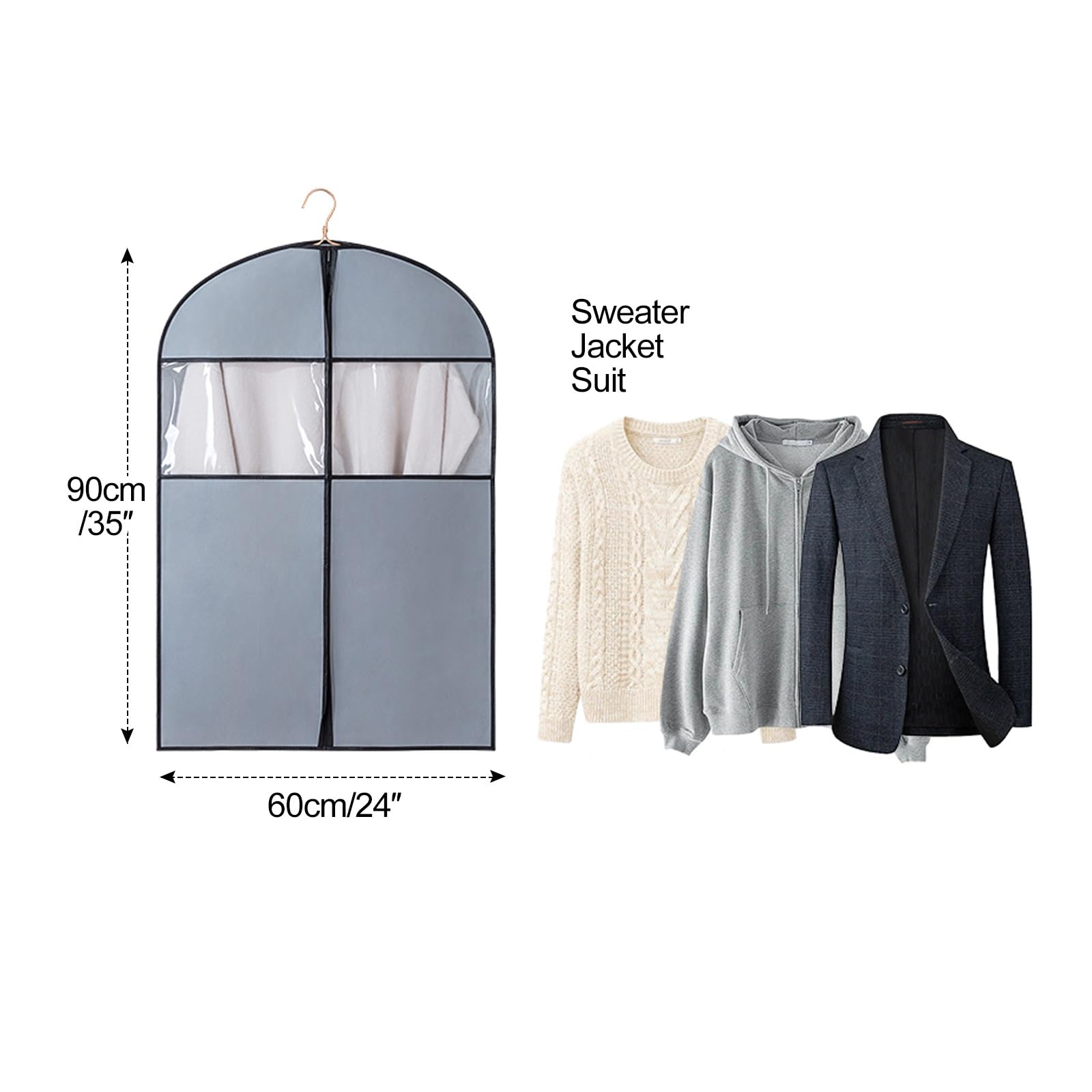 5 Pack Custodie per Abiti, Sacchetti per Vestiti for Riporre L'armadio e da Viaggio, Borse Porta Abiti for Appendere Gli Abiti, Borse Copri Abiti con Cerniera for Cappotti, Giacche, Camicie(60x90cm/24