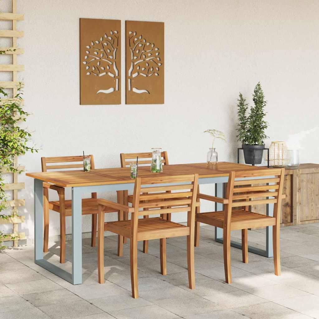 Stół ogrodowy, szary, lite drewno akacjowe, 200 x 90 x 75 cm, ze stalową ramą, stół tarasowy i stół balkonowy do ogrodu, na patio, kemping i dla rodziny, idealny do jedzenia i pikniku na
