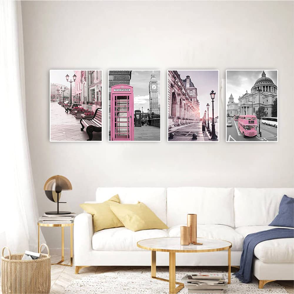 30 x 40 cm | DCIDBE 4 Pezzi 5D Diamond Painting Paesaggio Rosa/Fai Da Te Pittura Diamante Edificio/Artigianato per la Decorazione Domestica/Regalo per Famiglia/Matrimonio/Compleanno