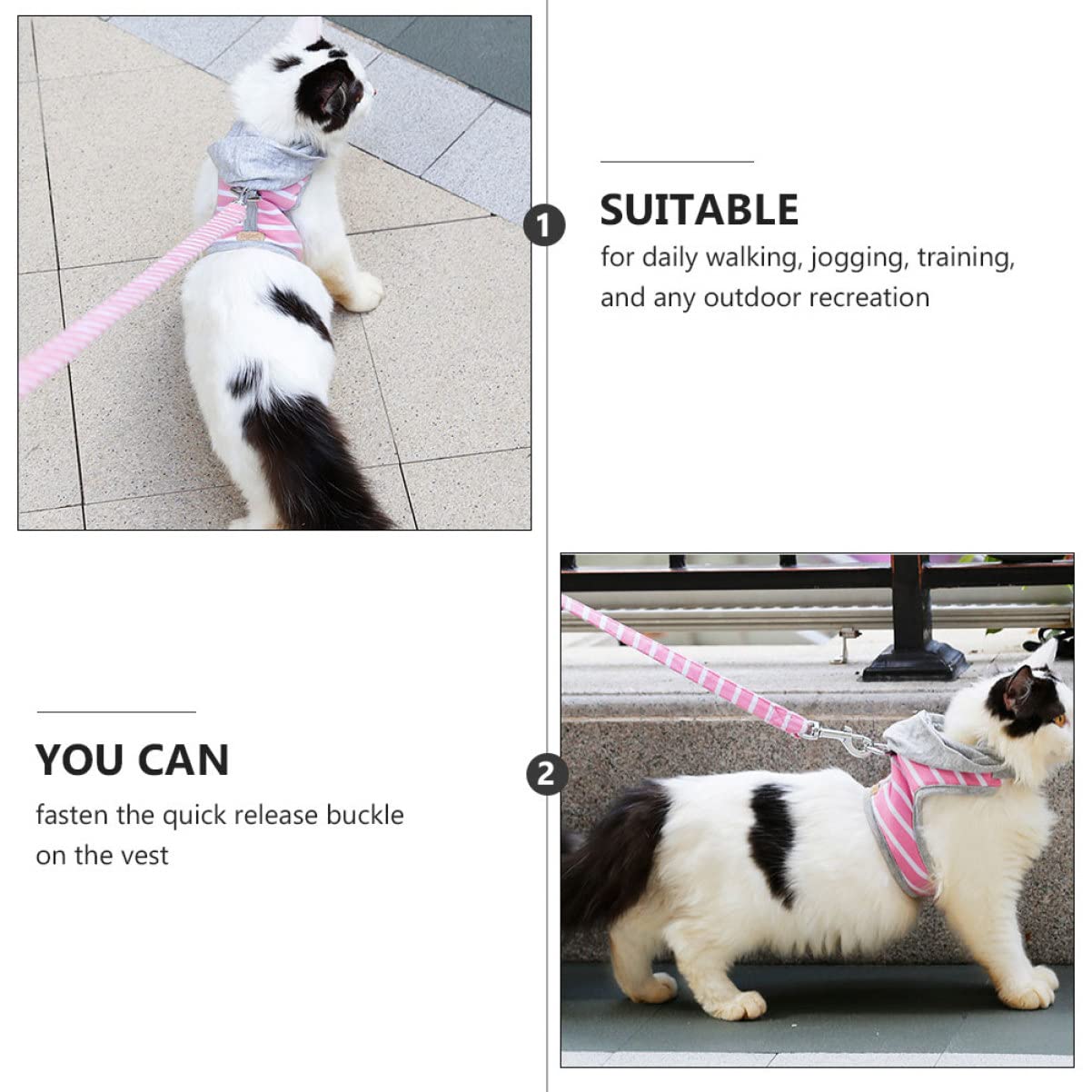 POPETPOP 3pezzi Pettorina Per Gatti Con Guinzaglio Estensibile Vest Stile Stripes Per Passeggiate Sicure e Confortevoli