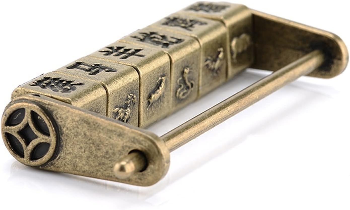 Chinese Vintage AntiqueLock Bronze Keyed Padlock Retro Combination Password Lock 90 * 37mm Zinc Alloy Jewelry Box Padlock 1Pcs