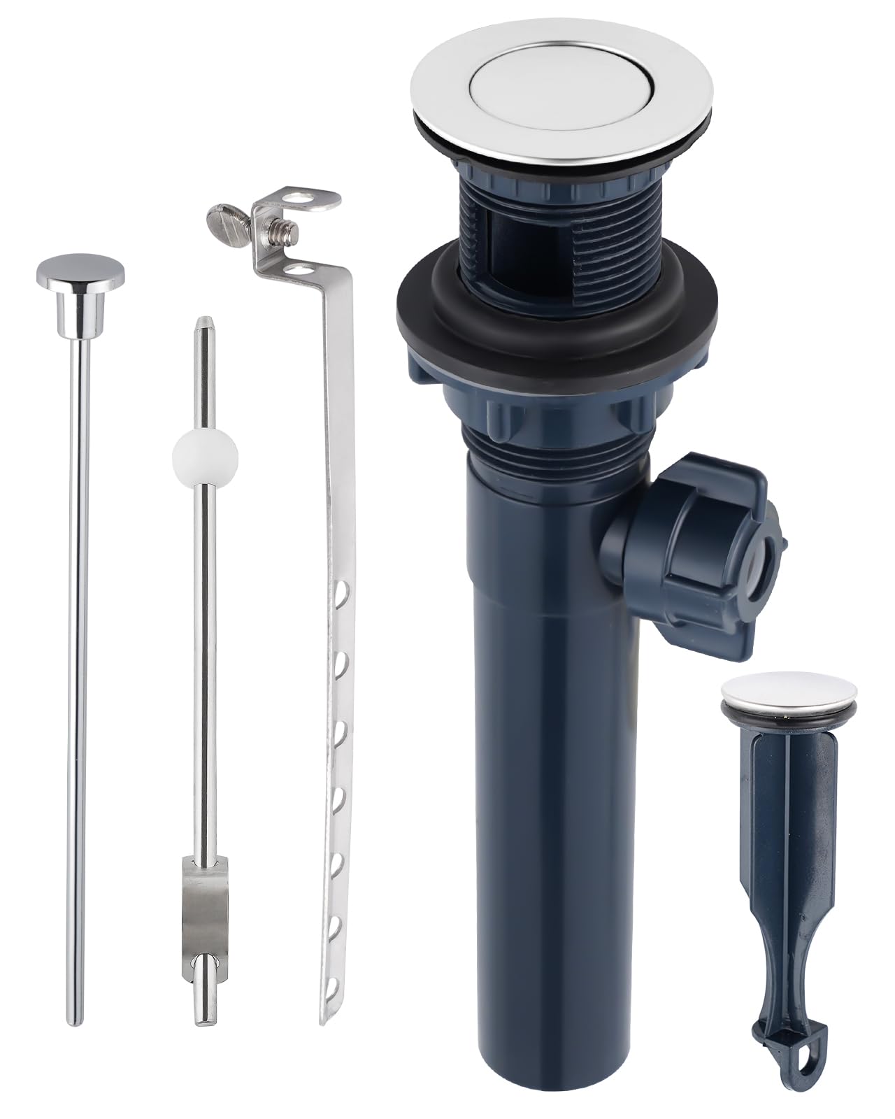 Photo 1 of Bathroom Sink Drain with Lift Rod, Pop Up Sink Drain with Overflow, Universal Fit, Chrome Drain Stopper for Vessel Sink, Assembly for Bathroom Faucet