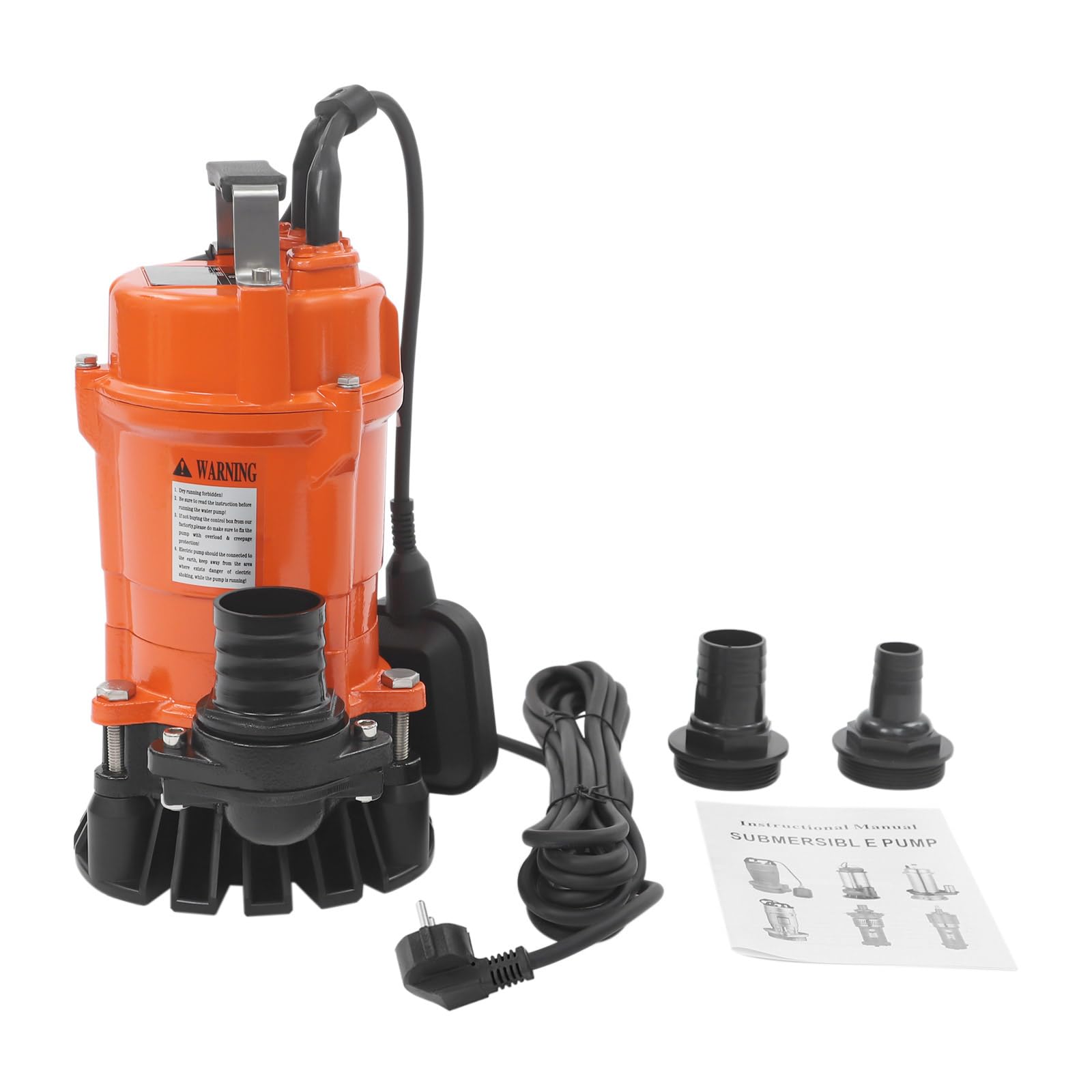 Pompa głębinowa do ścieków 0,55 kW, 230 V, pompa głębinowa z przełącznikiem pływakowym, do 15 m, 16 m³/3519 gal/h, do ścieków, stawów, piwnic, nawadniania ogrodu, pomarańczowa